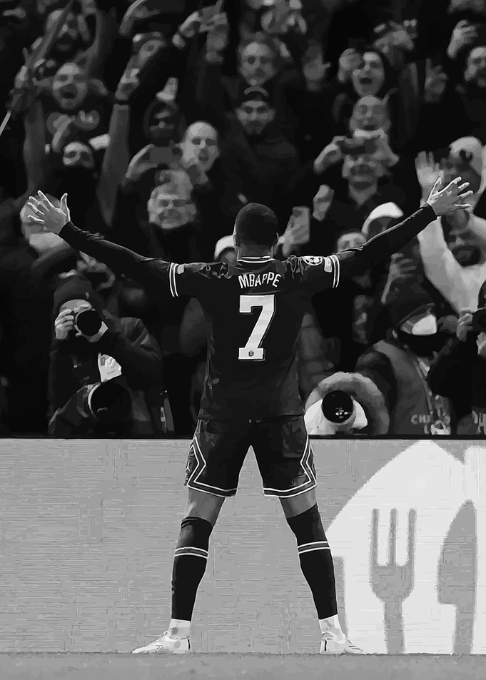 Mbappe Celebrates in Black and White