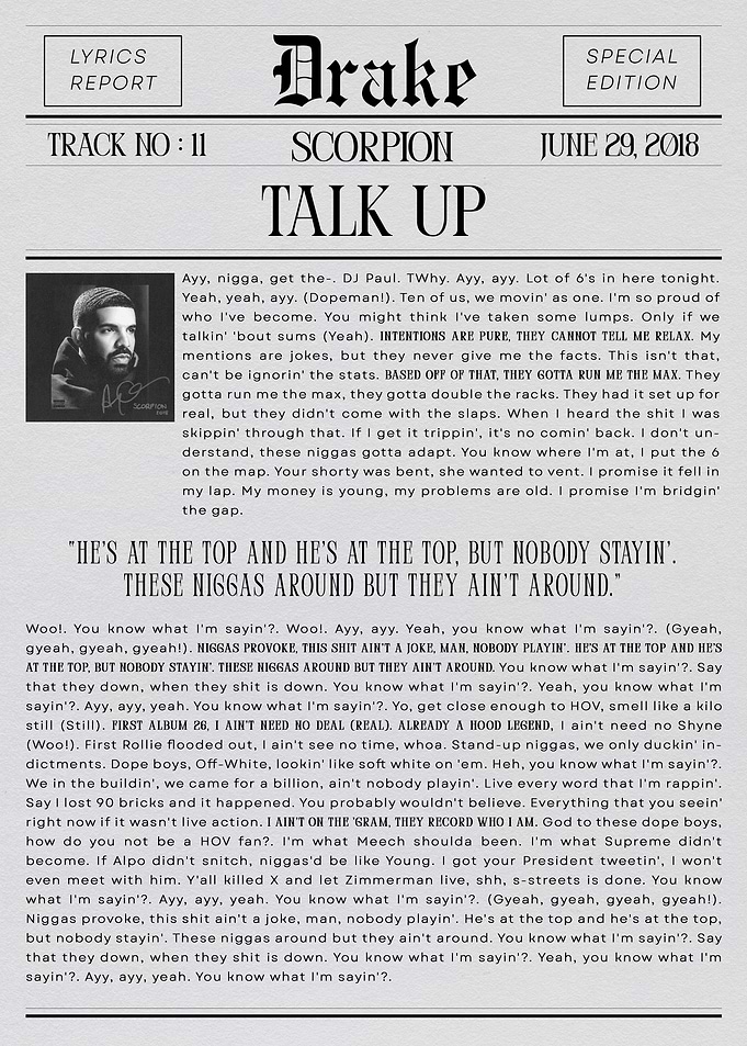 Drake - Talk Up Lyrics Report