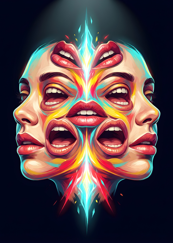 Surreal Face with Multiple Mouths