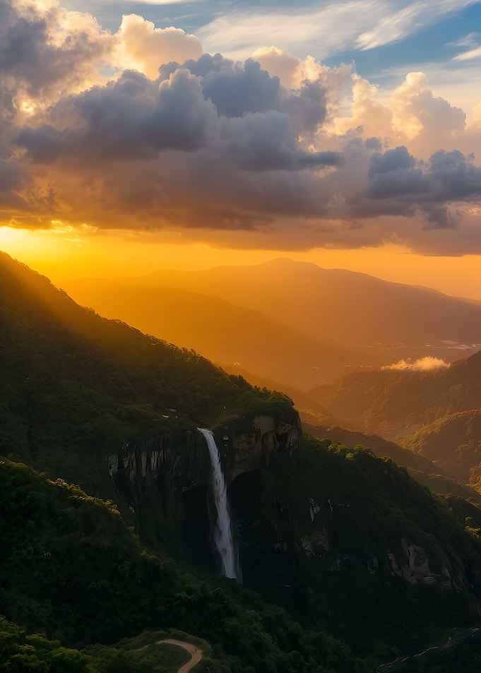 Golden Waterfall Landscape