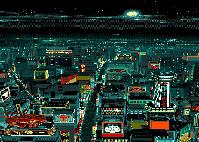 Pixel Art Cityscape at Night