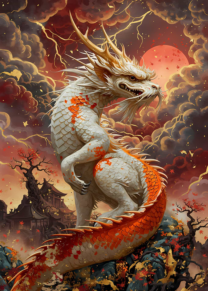 Majestic White and Orange Dragon Artwork