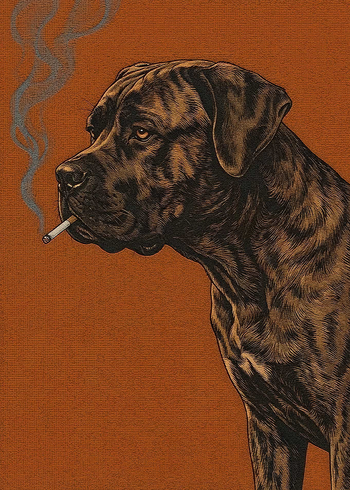 Dog smoking cigarette illustration