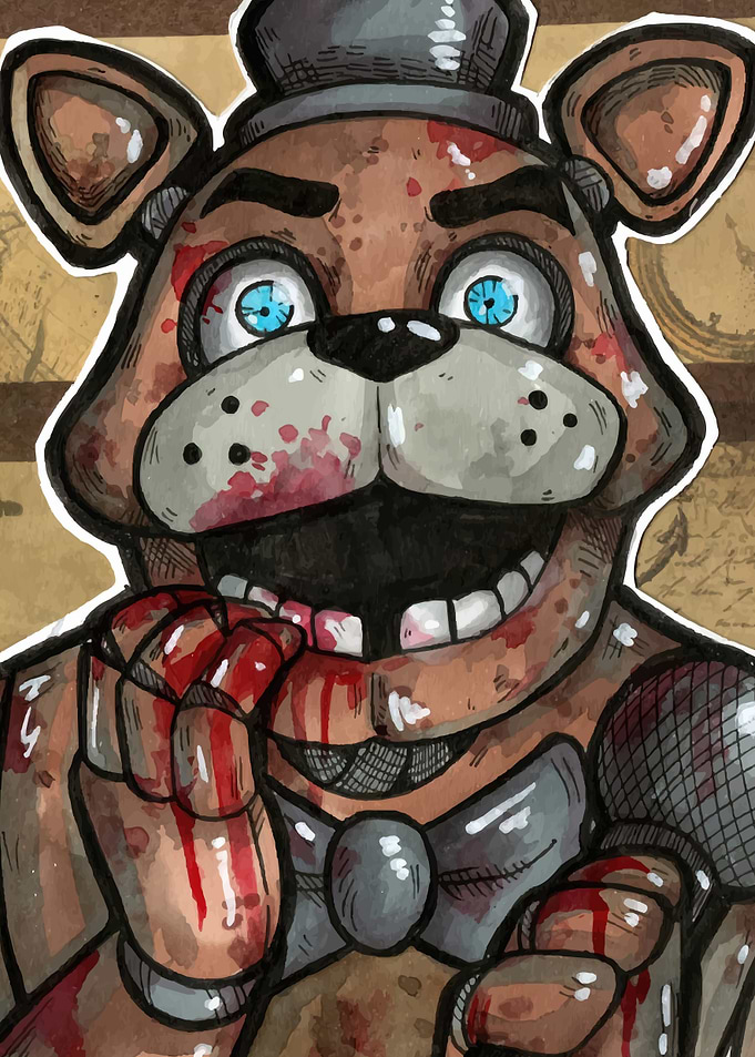 Freddy Fazbear Fanart with Blood Splatters