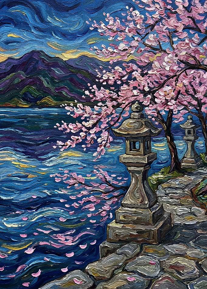 Cherry Blossoms and Stone Lanterns Painting