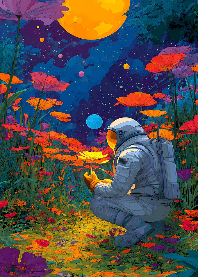 Astronaut in Floral Space Garden