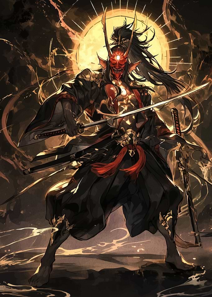 Oni Warrior with Swords and Mask