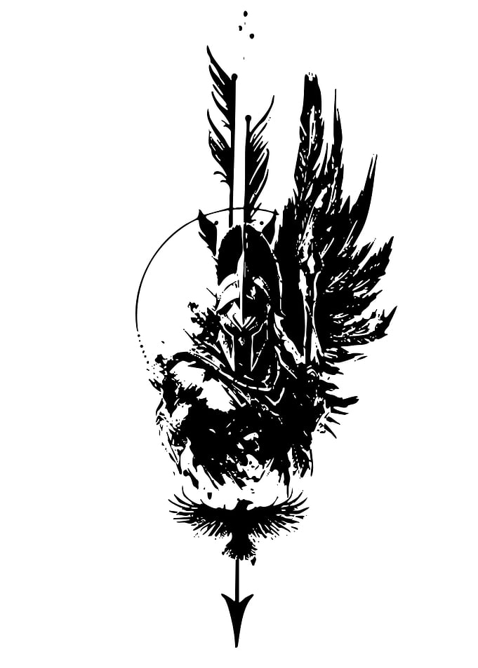 Spartan Warrior with Raven and Arrow