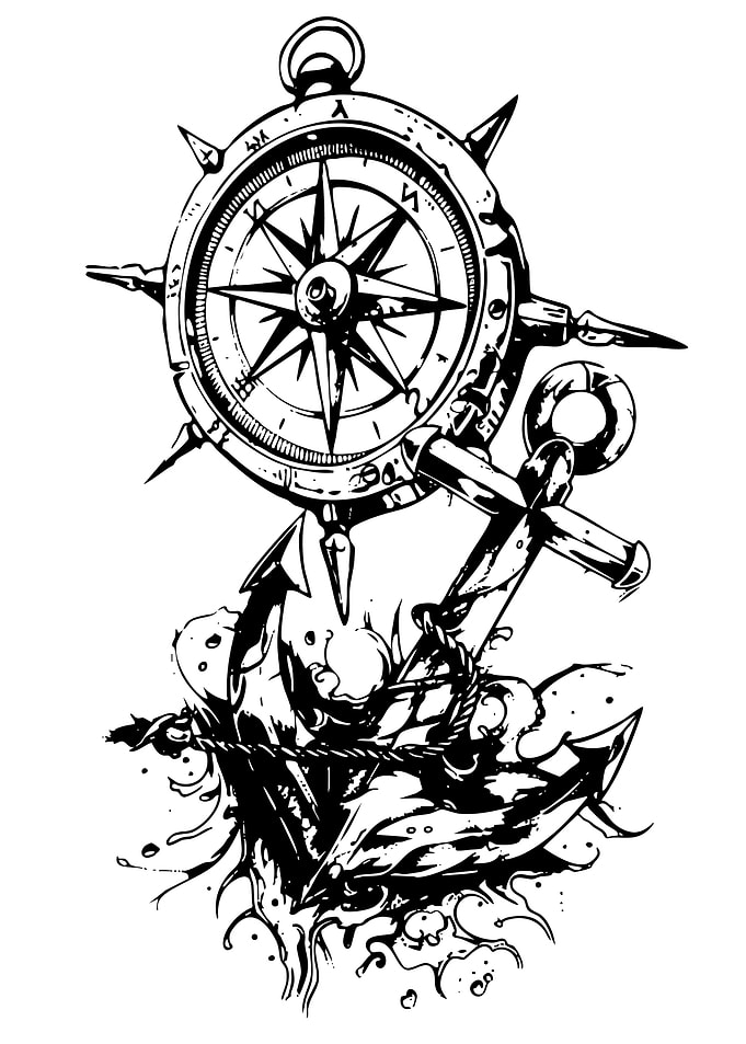 Anchor and Compass Black and White Art