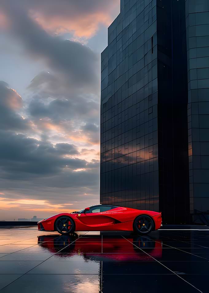 Red Ferrari LaFerrari with Building Backdrop