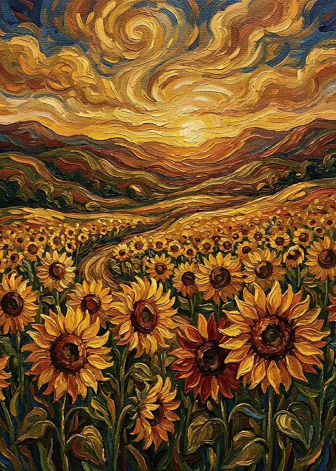 Sunflower Field at Sunset Painting