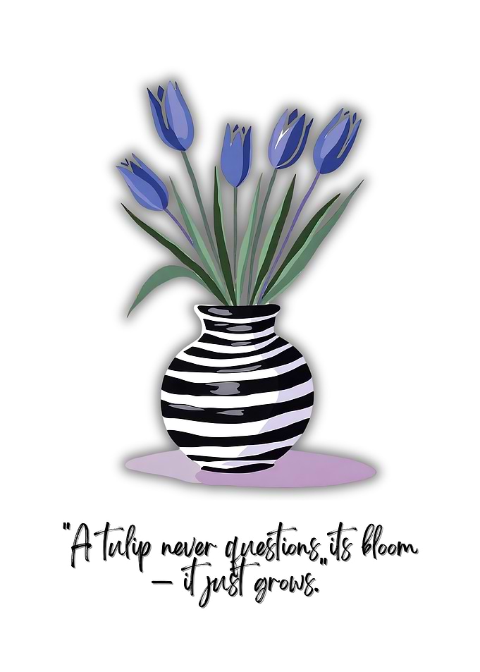 Blue Tulips in Striped Vase Illustration