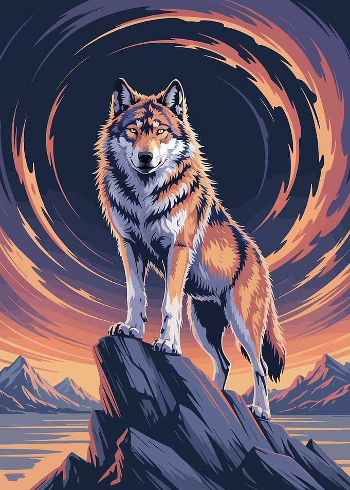 Wolf on Mountain Peak Digital Art