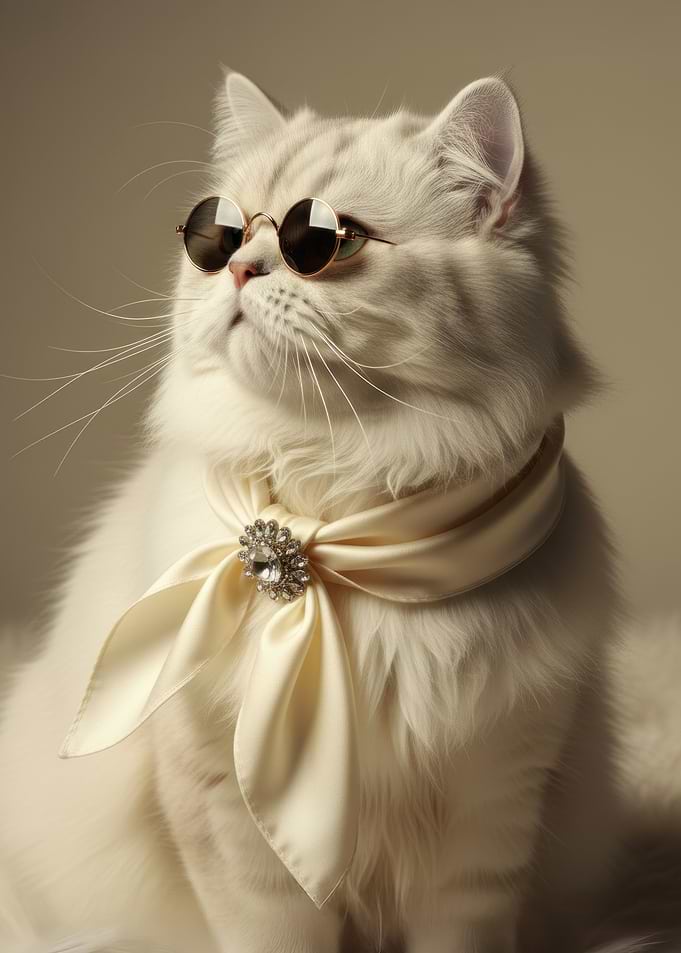 Elegant Persian Cat with Sunglasses and Scarf