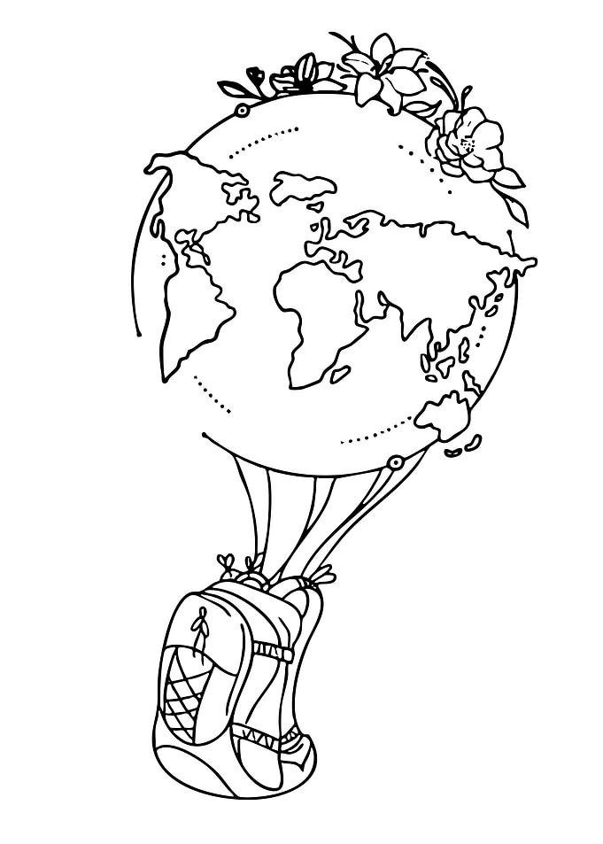 World Travel Backpack Floral Line Art