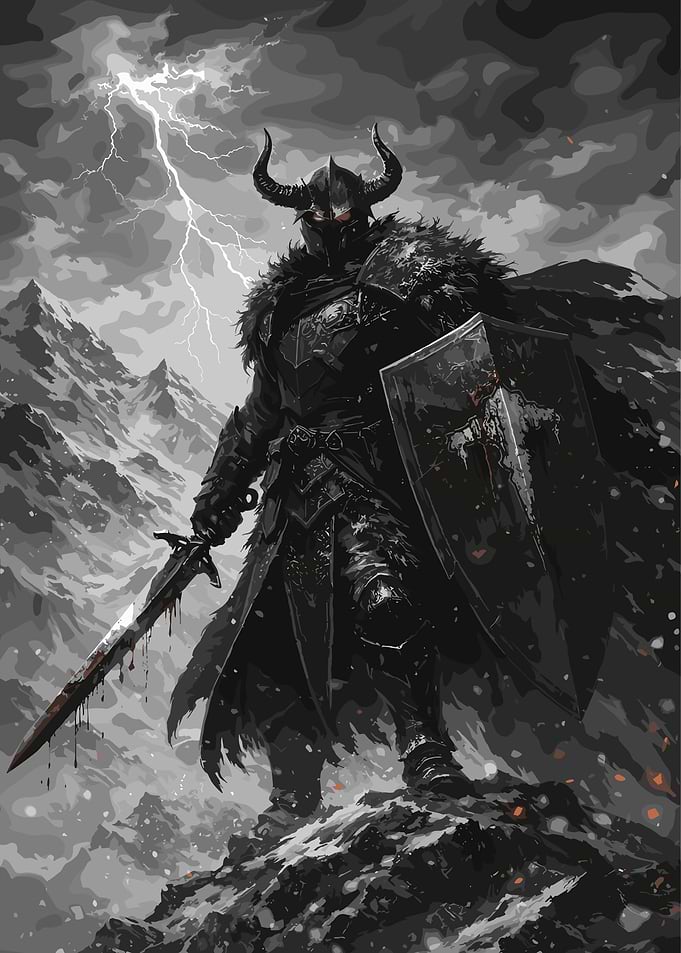 Dark Knight in Stormy Mountains