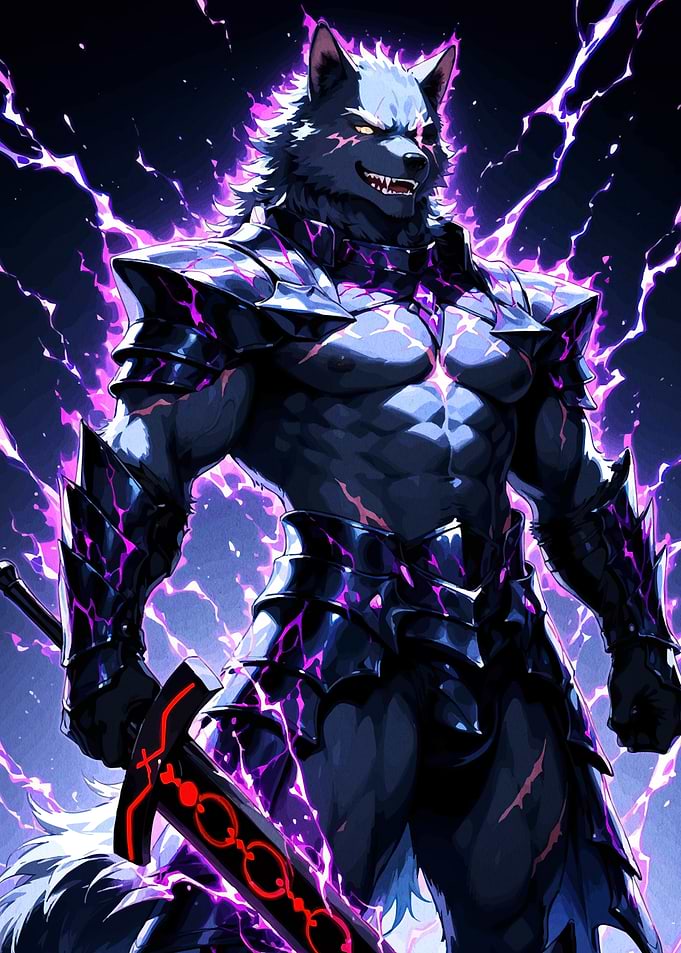 Armored Wolf Warrior with Glowing Sword
