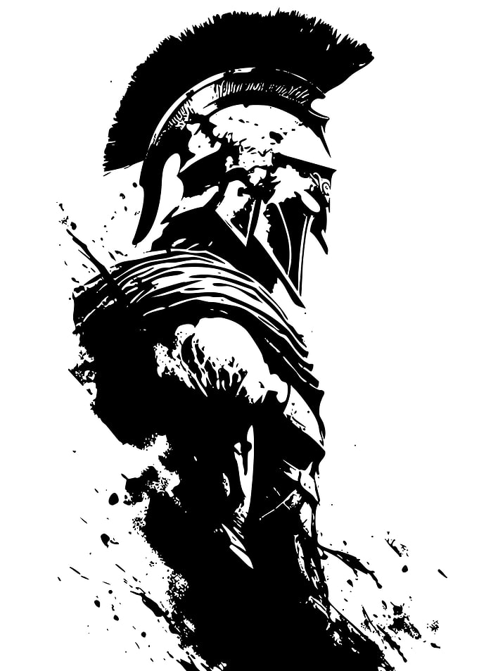 Spartan Warrior Black and White Illustration