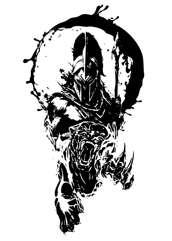 Spartan Warrior and Tiger Black Ink