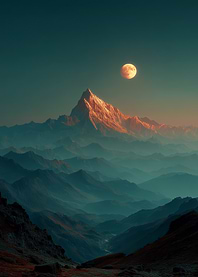 Mountain Peak with Moon
