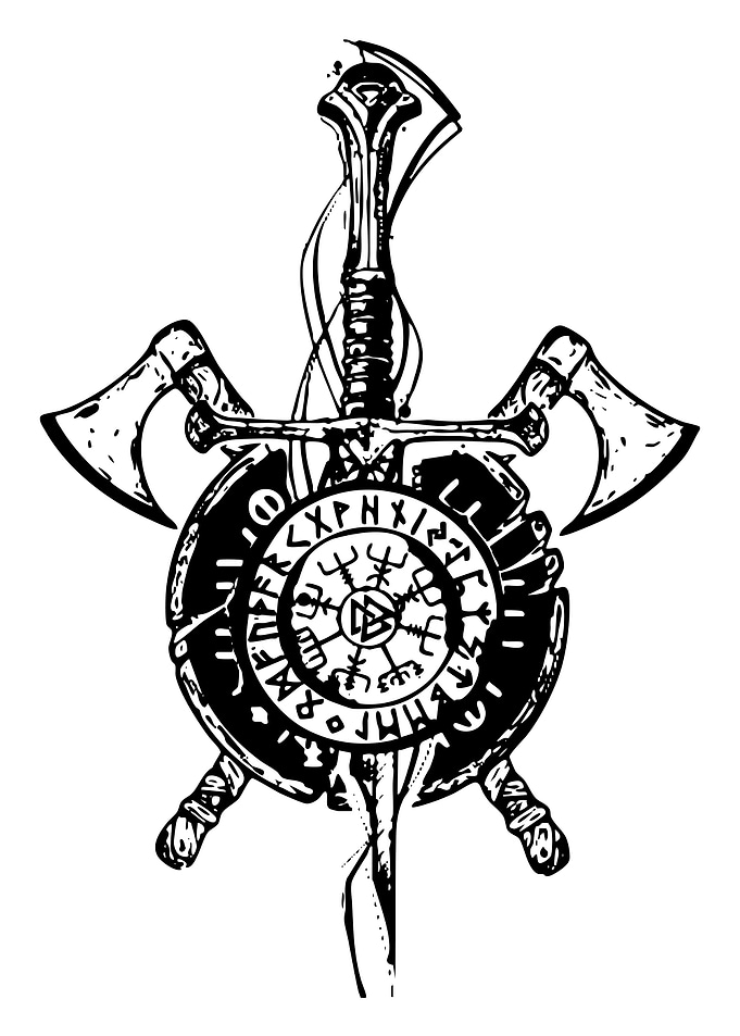 Viking Sword, Shield, and Axes