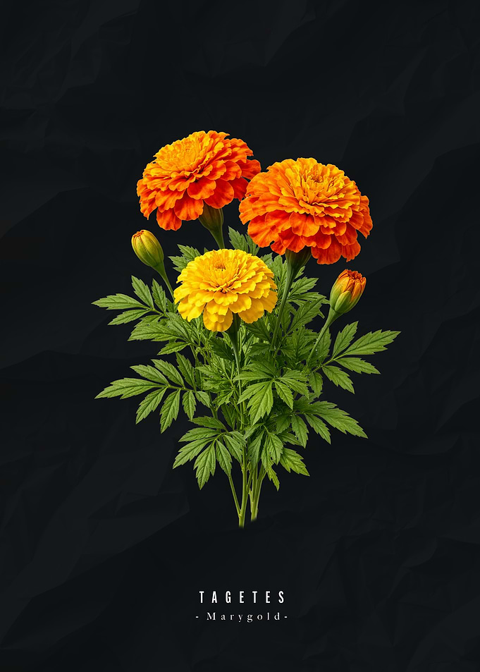 Marigold Flowers on Black Background