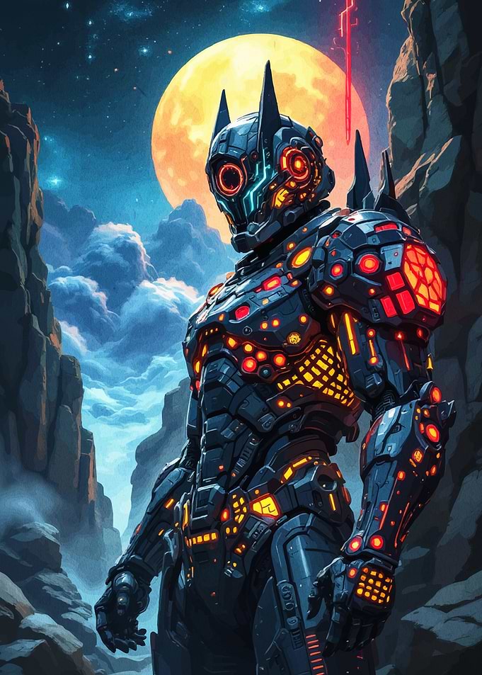 Futuristic Knight Under Moonlight