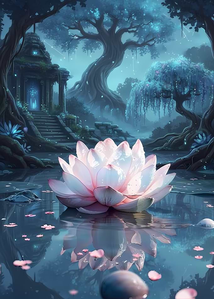 Lotus Flower in Mystical Landscape