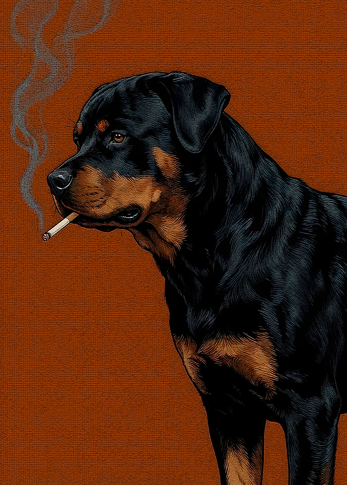 Rottweiler Smoking Cigarette Portrait