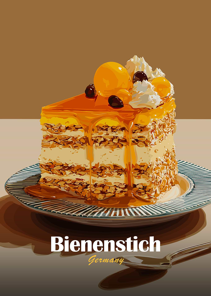 Bienenstich Cake Slice Illustration
