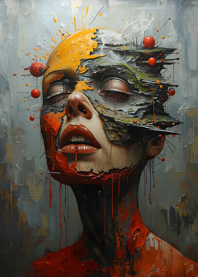 Abstract Portrait with Splattered Paint
