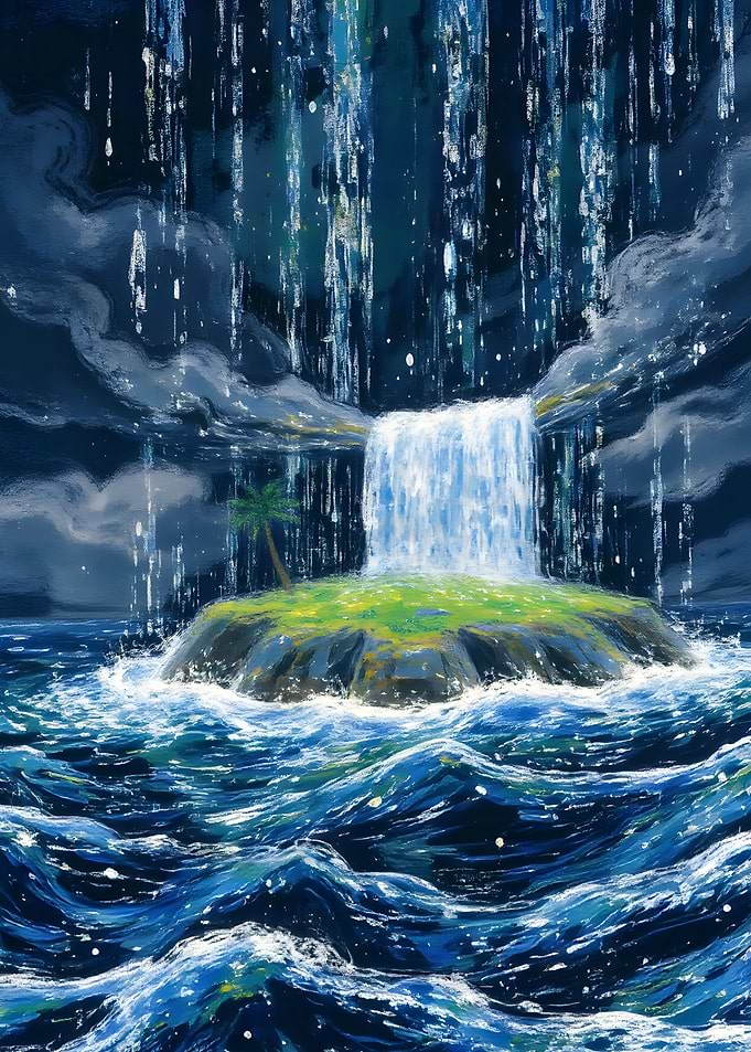 Island Waterfall Digital Painting