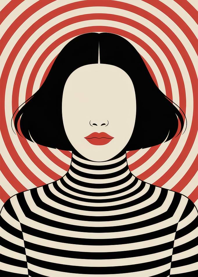 Abstract Woman Portrait with Striped Background