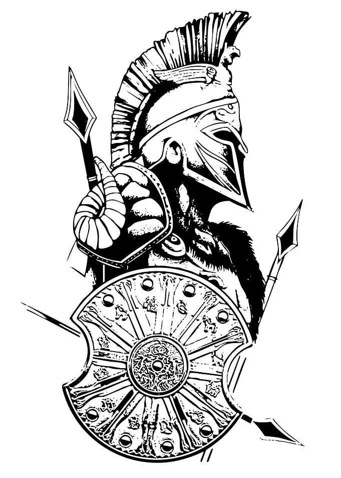 Spartan Warrior Black and White Illustration