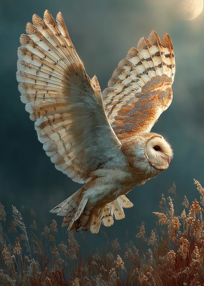 Barn Owl in Flight at Night