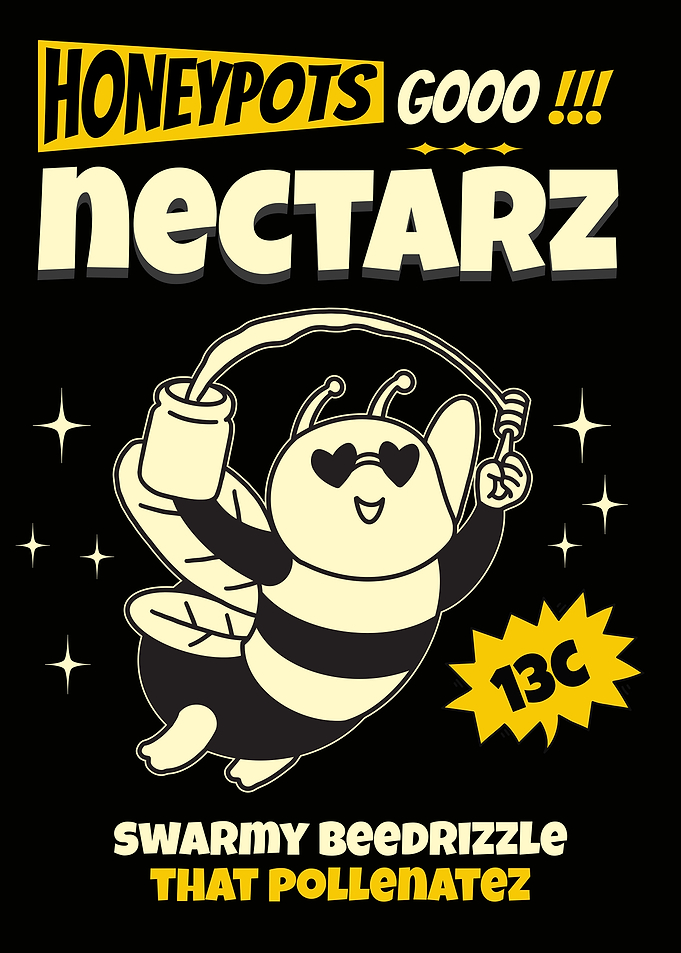 Honeypots Nectarz Bee Cartoon Illustration