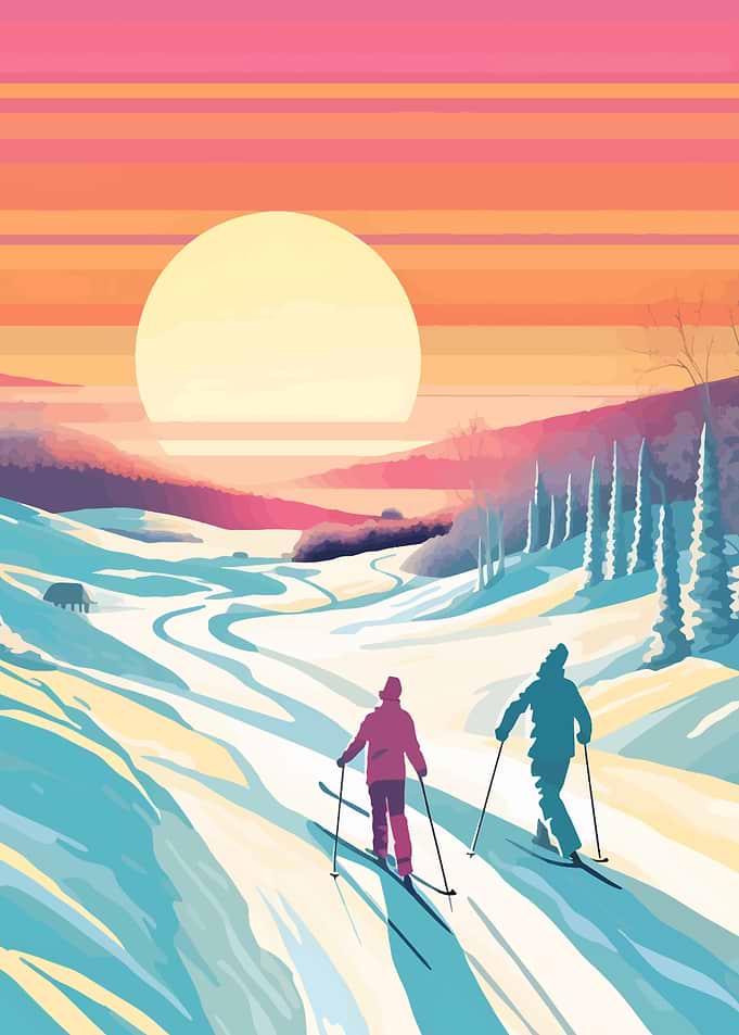 Skiing at Sunset