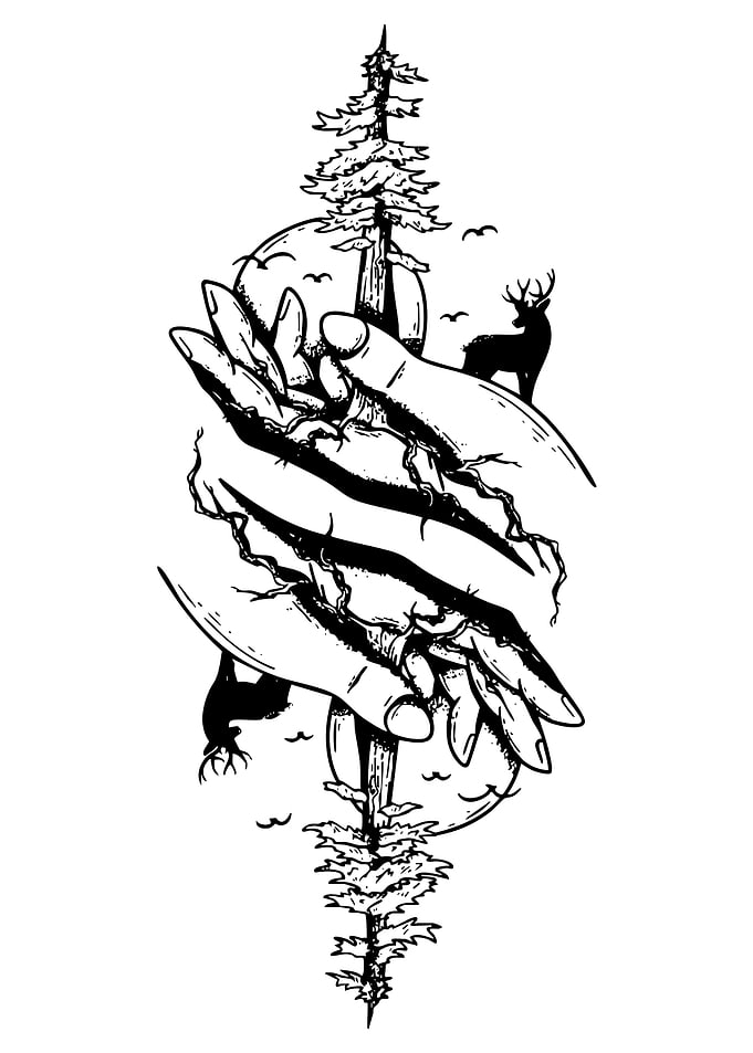 Hands Holding Nature Black and White