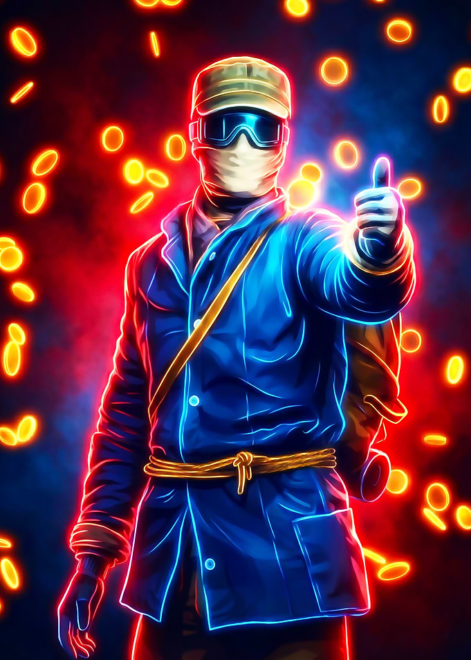 Neon Figure Thumbs Up
