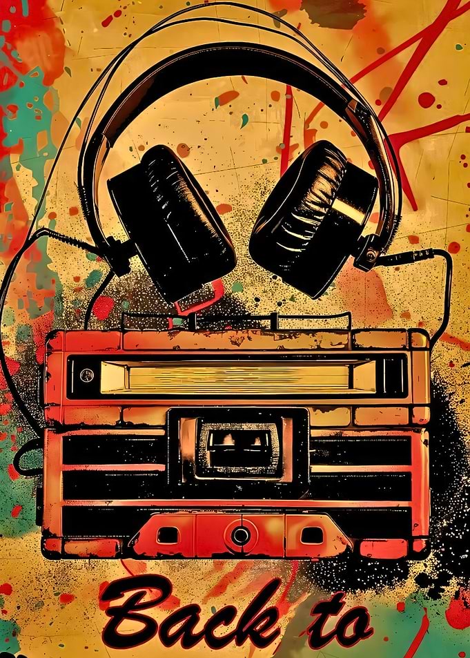 Retro Boombox and Headphones Art