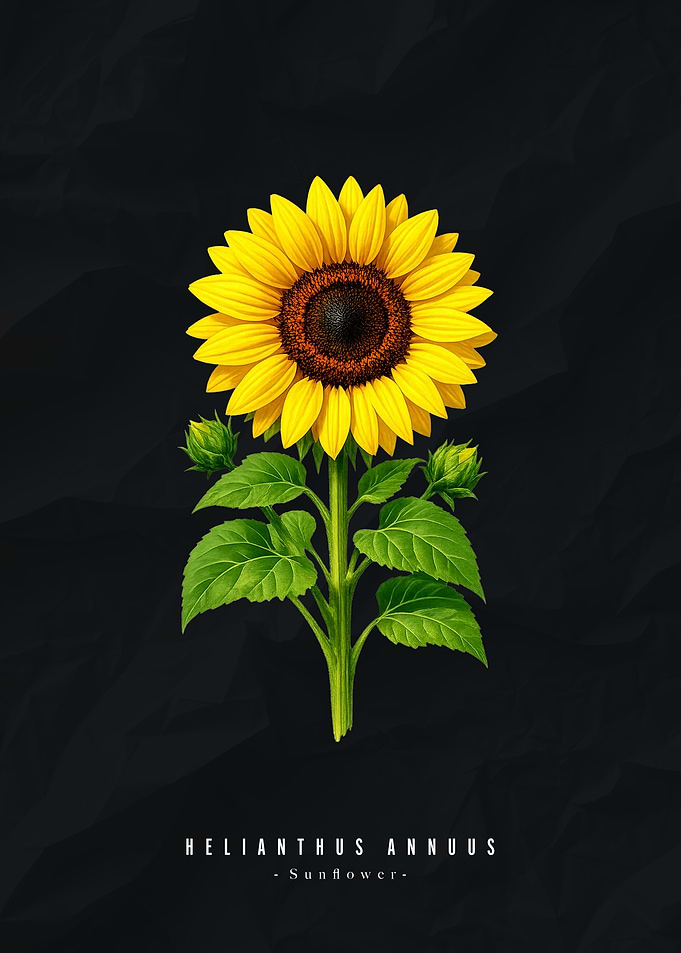 Sunflower on Black Background