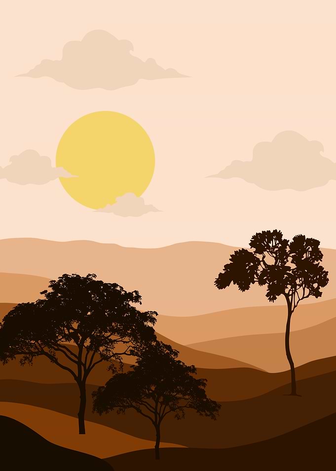 Serene Landscape with Trees and Sun