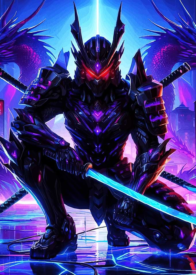 Cyberpunk Samurai with Dragons