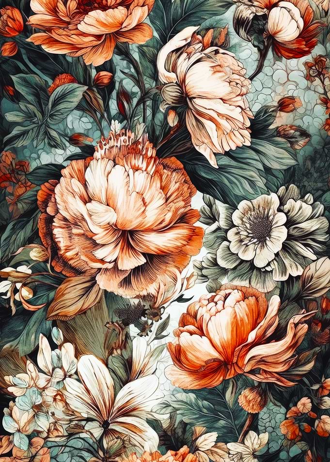 Floral Pattern with Orange and White Flowers
