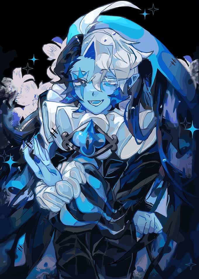 Anime-style blue character portrait