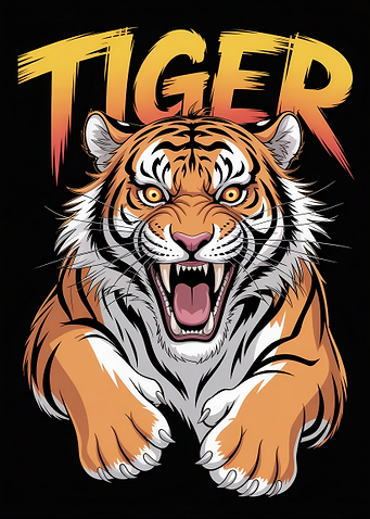 Roaring Tiger Illustration on Black Background