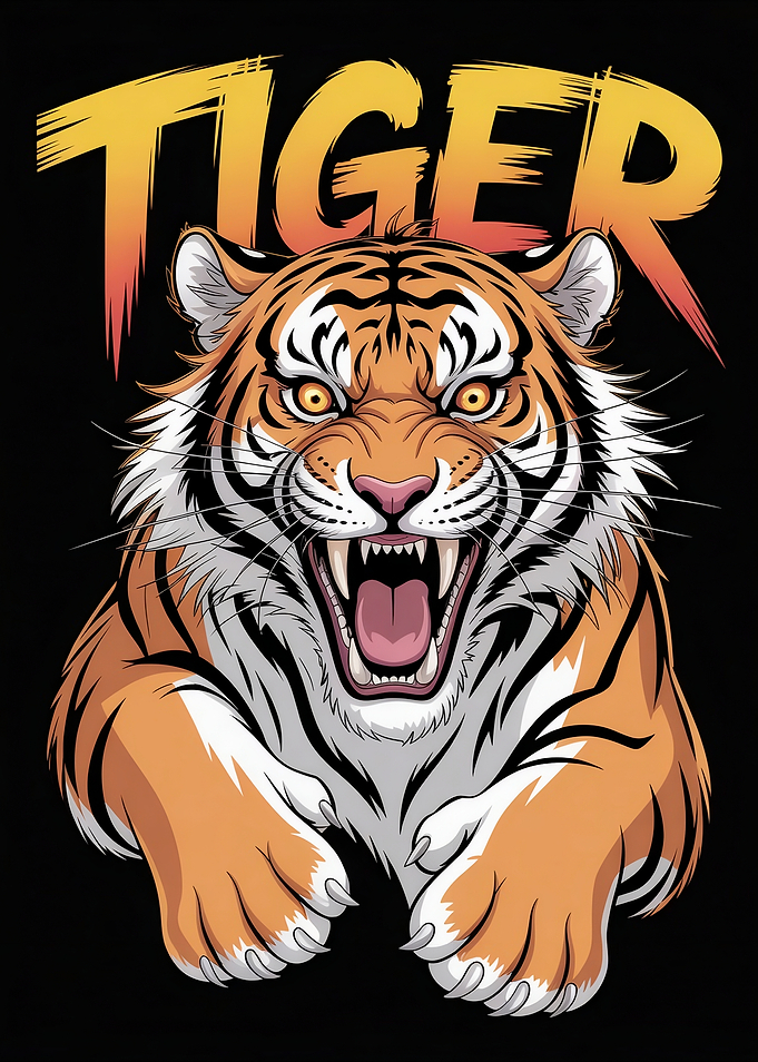 Roaring Tiger Illustration on Black Background