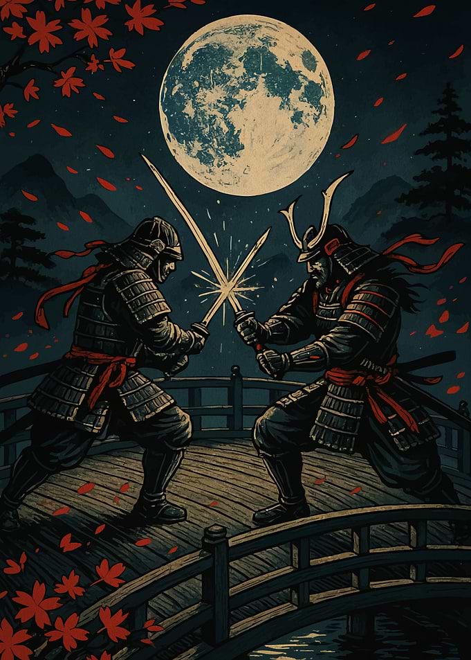 Samurai Duel Under the Moonlight