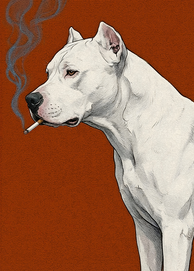 Dog smoking cigarette illustration