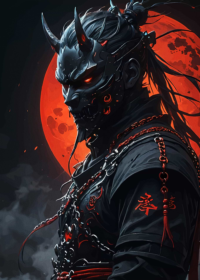Demon Samurai with Red Moon